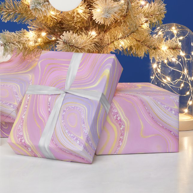 Iridescent Rainbow Gradient and Gold Foil Strata Wrapping Paper (Holidays)
