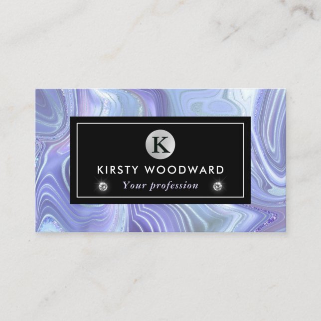 Iridescent Rainbow Gradient and Silver Foil Strata Business Card (Front)
