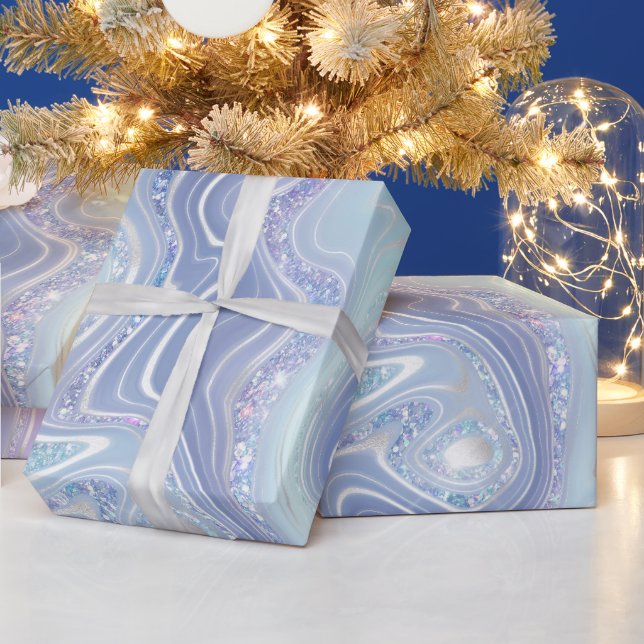 Iridescent Rainbow Gradient and Silver Foil Strata Wrapping Paper (Holidays)