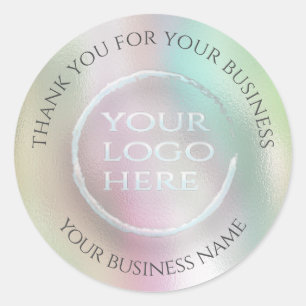 Iridescent rainbow holographic your logo thank you classic round sticker