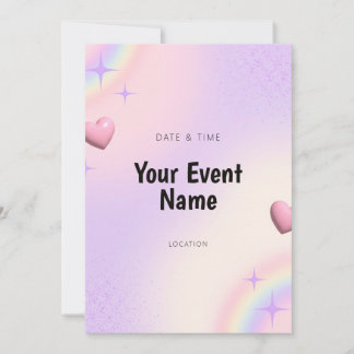 Iridescent Rainbow Pink Heart Dreamy Invitation