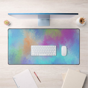 Iridescent Rainbow Watercolor Holi Abstraction Desk Mat