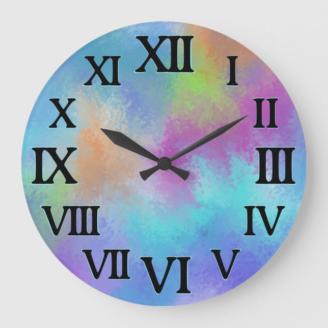 Iridescent Rainbow Watercolor Holi Abstraction Large Clock (Front)