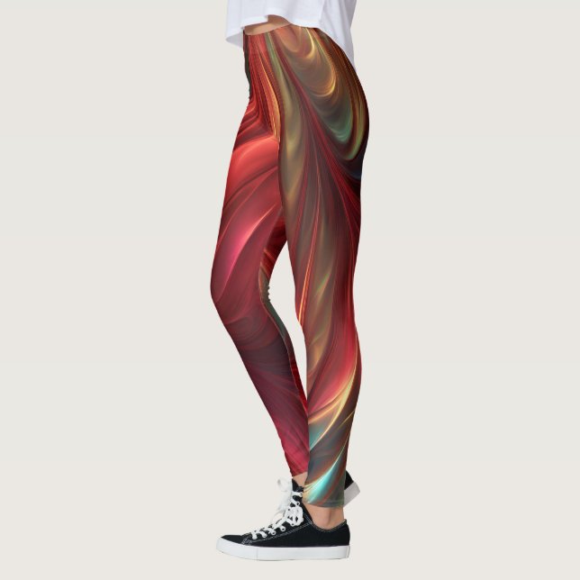 Iridescent Red Abstract Swirl Leggings (Left)