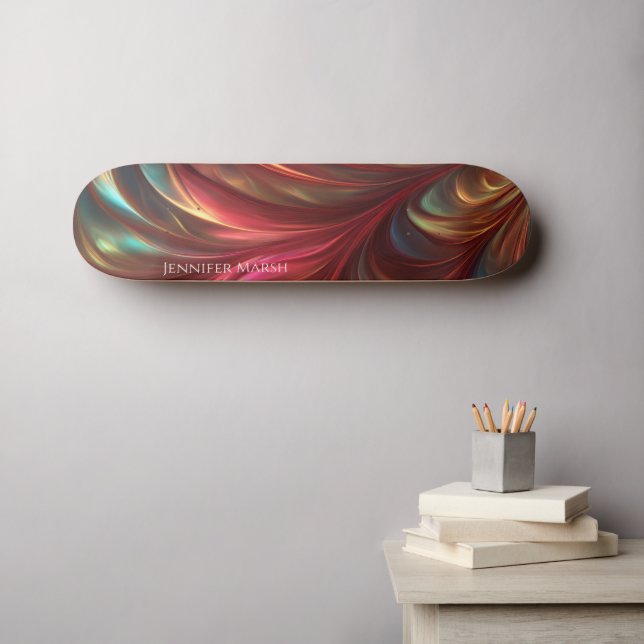 Iridescent Red Abstract Swirl Skateboard (Wall Art (Horz))