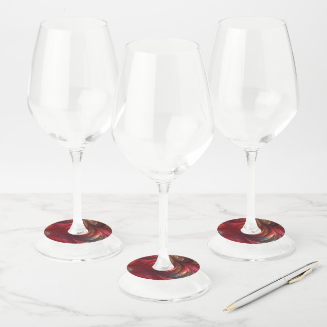 Iridescent Red Abstract Swirl Wine Glass Tag (Set)