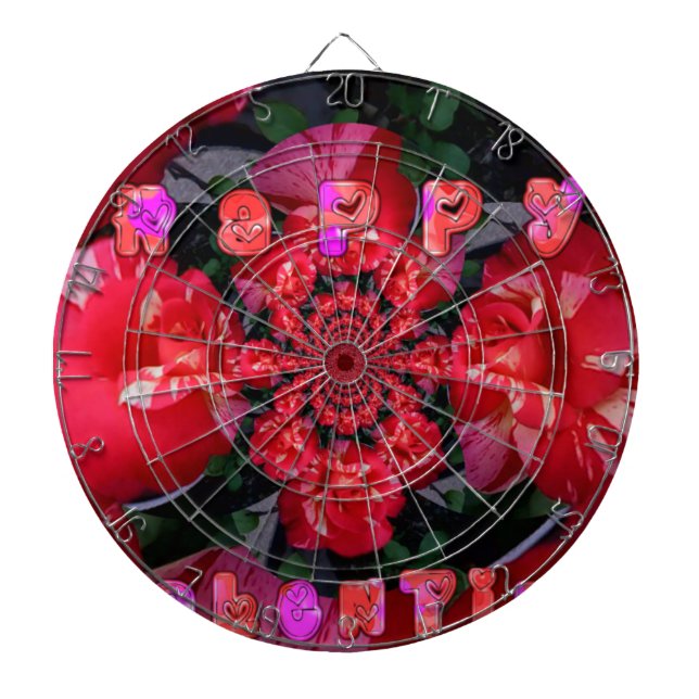  Iridescent Red Roses "Happy Valentine" Art Print Dartboard (Front)