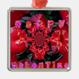 Iridescent Red Roses "Happy Valentine" Art Print Metal Ornament