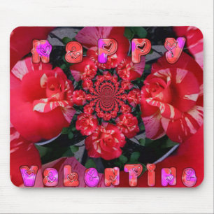 Iridescent Red Roses "Happy Valentine" Art Print/ Mouse Pad