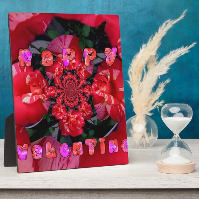  Iridescent Red Roses "Happy Valentine" Art Print Plaque (Side)