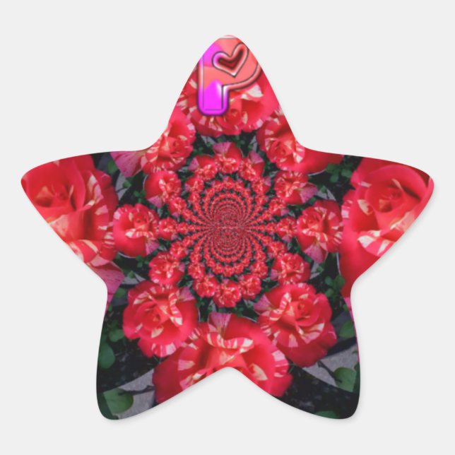  Iridescent Red Roses "Happy Valentine" Art Print Star Sticker (Front)