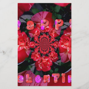  Iridescent Red Roses "Happy Valentine" Art Print Stationery