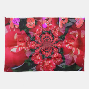 Iridescent Red Roses "Happy Valentine" Art Print Tea Towel