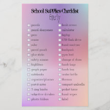 iridescent school supplies checklist