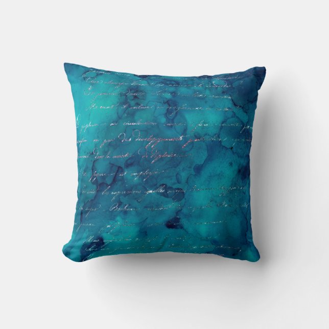Iridescent Script on Abstract Teal Cushion (Front)
