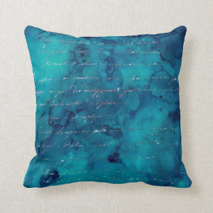 Iridescent Script on Abstract Teal Cushion