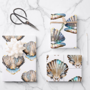Iridescent seashells shell seamless pattern beach  wrapping paper sheet