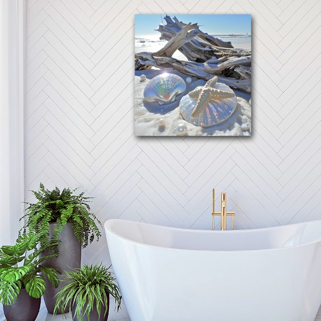 Iridescent Seashells Starfish Driftwood White Sand Poster (Creator Uploaded)