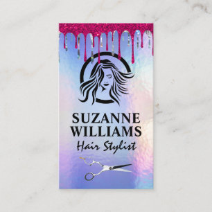 Iridescent Shimmer   Glitter Drip   Salon Scissors Appointment Card