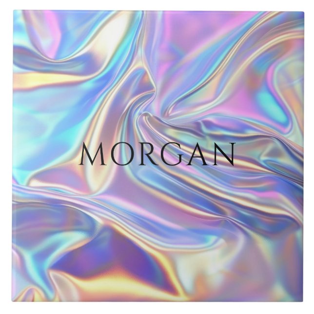 Iridescent Shiny Metallic Fabric, Name Ceramic Tile (Front)