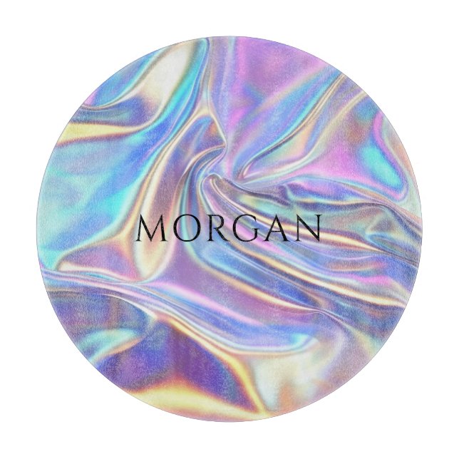 Iridescent Shiny Metallic Fabric, Name Cutting Board (Front)