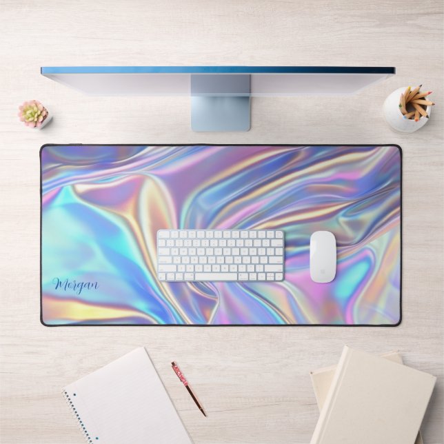 Iridescent Shiny Metallic Fabric, Script Name Desk Mat (Office 1)