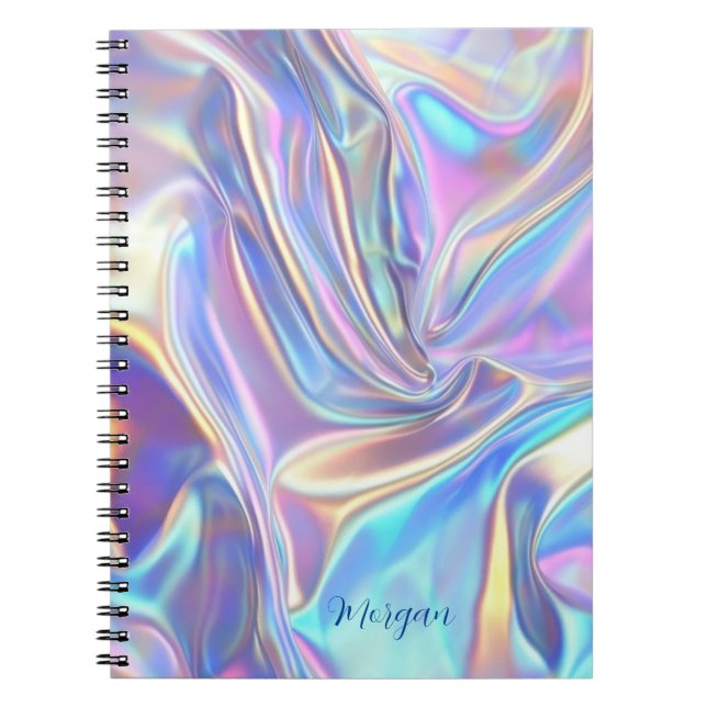 Iridescent Shiny Metallic Fabric, Script Name Notebook (Front)