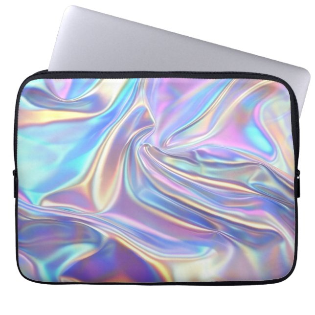 Iridescent Shiny Metallic Fabric, Teal Gold Purple Laptop Sleeve (Front)