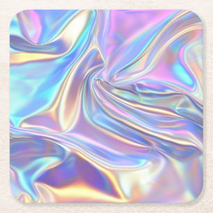 Iridescent Shiny Metallic Fabric, Teal Gold Purple Square Paper Coaster