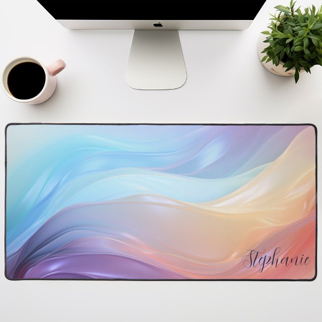 Iridescent Silk Wave Abstract Desk Mat (Creator Uploaded)