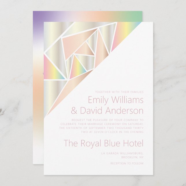Iridescent Silver Soft Pastel Diamond Wedding  Invitation (Front/Back)