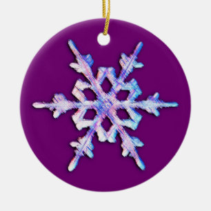 Iridescent Snowflake on Amethyst Purple  Ceramic Ornament