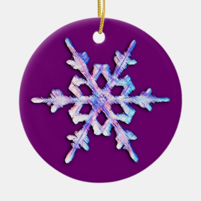 Iridescent Snowflake on Amethyst Purple  Ceramic Ornament (Front)