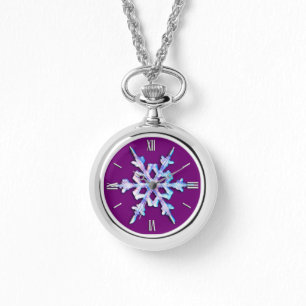 Iridescent snowflake on amethyst purple watch