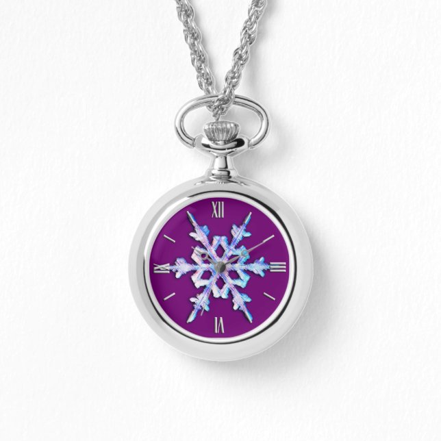 Iridescent snowflake on amethyst purple watch (Front)