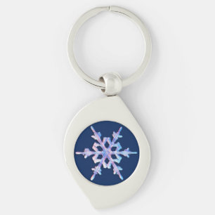 Iridescent snowflake on dark blue key ring