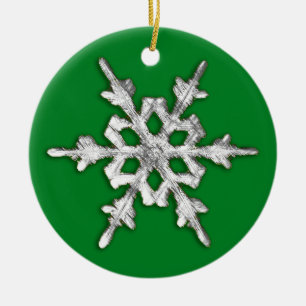 Iridescent Snowflake on Pine Green  Ceramic Ornament