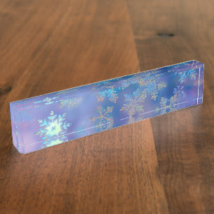 Iridescent snowflakes nameplate