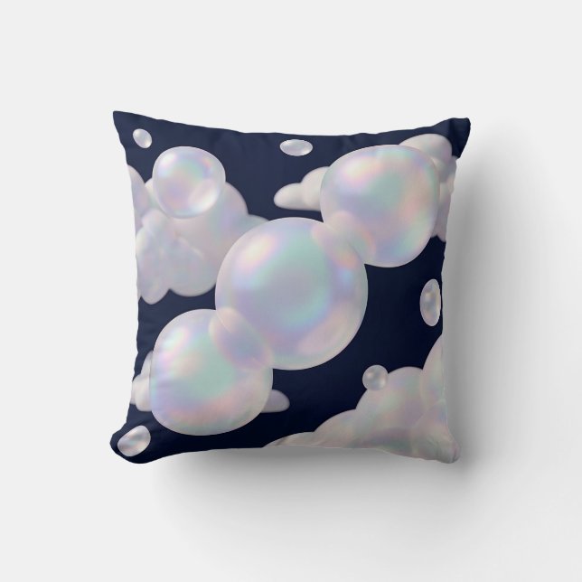 Iridescent Soap Bubbles Floating Dark Blue Dreamy  Cushion (Front)