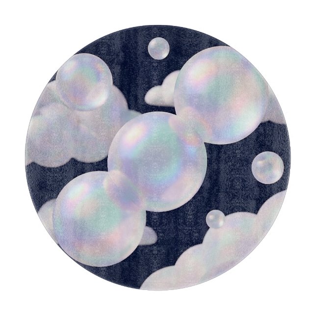 Iridescent Soap Bubbles Floating Dark Blue Dreamy  Cutting Board (Front)