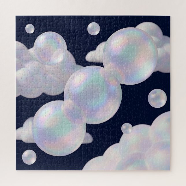 Iridescent Soap Bubbles Floating Dark Blue Dreamy  Jigsaw Puzzle (Vertical)