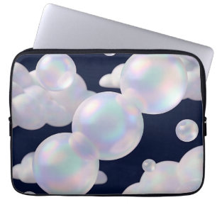 Iridescent Soap Bubbles Floating Dark Blue Dreamy Laptop Sleeve