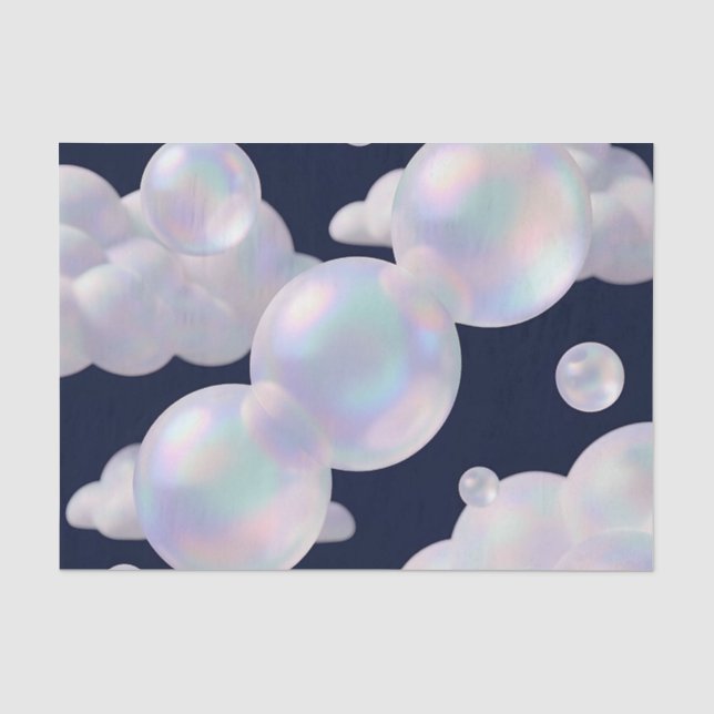 Iridescent Soap Bubbles Floating Dark Blue Dreamy  Tissue Paper (Front)