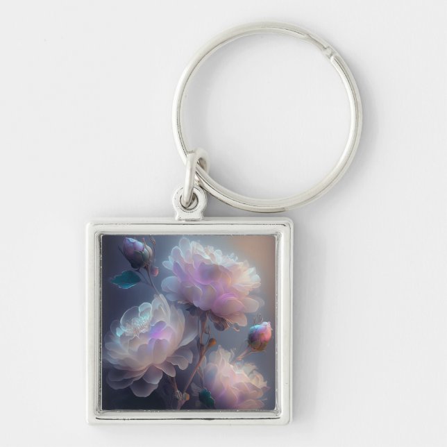 Iridescent Soft Focus Light Spectrum Flowers Key Ring (Front)