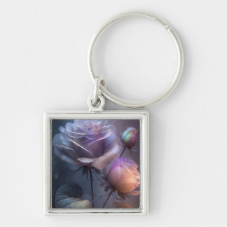 Iridescent Soft Focus Light Spectrum Roses Key Ring