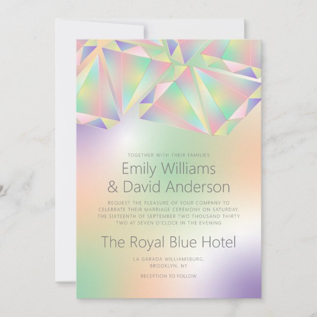 Iridescent Soft Pastel Gems Inspired Wedding  Invitation (Front)