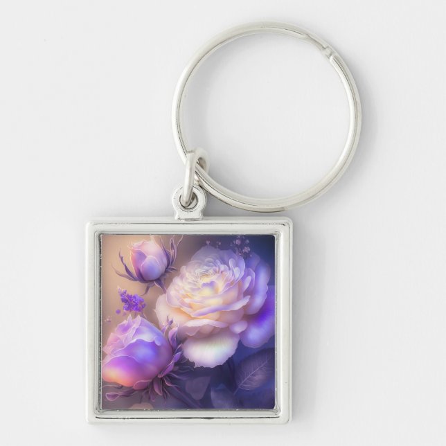 Iridescent Soft Purple Light Spectrum Flowers Key Ring (Front)