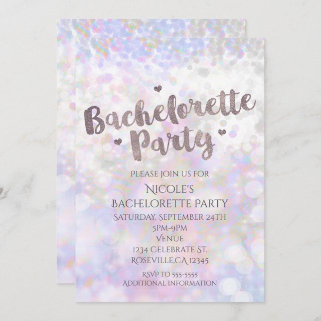 Iridescent Sparkle Bachelorette Party Invitation (Front/Back)