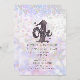 Iridescent Sparkle One 1st Birthday Invitations