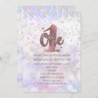Iridescent Sparkle One 1st Birthday Invitations